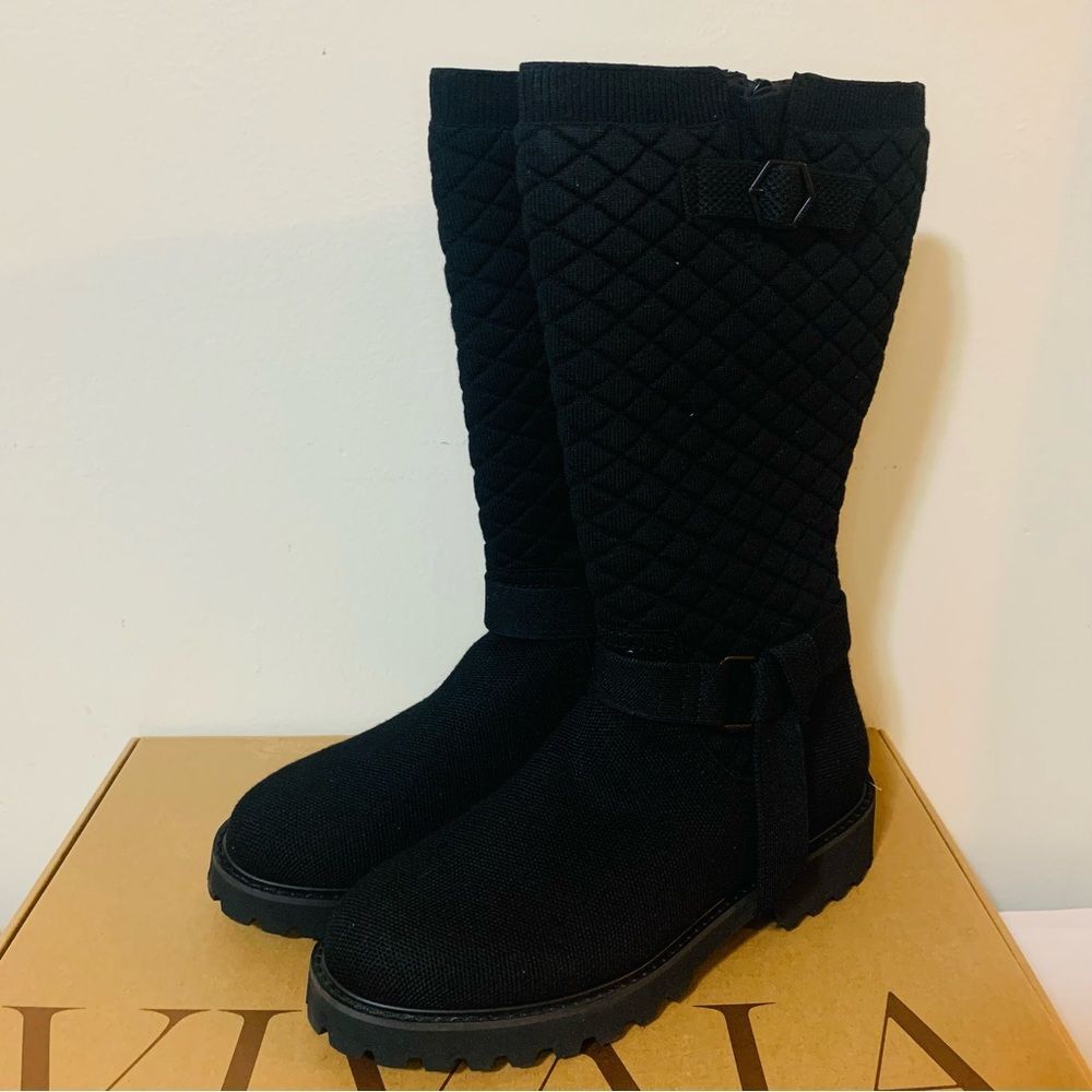 Vivaia Black Wool Biker Boots Water Resistant Round Toe size 9.5/41